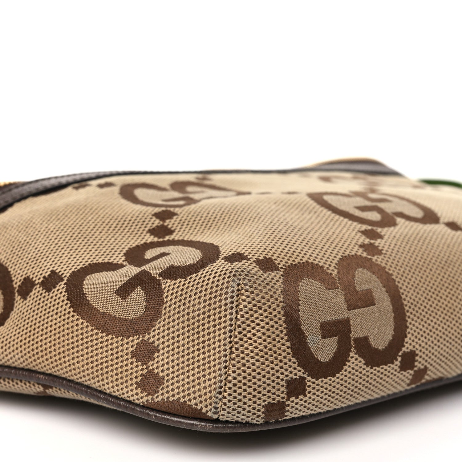 Gucci Monogram Jumbo GG Textured Dollar Calfskin Web Belt Bag Camel Ebony New Acero 9 of 11