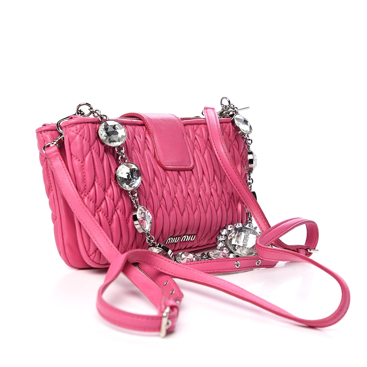 Nappa Matelasse Crystal Clutch Fuxia