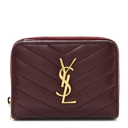 Saint Laurent Grain De Poudre Matelasse Chevron Monogram Compact Zip Around Wallet Bordeaux 1 of 10