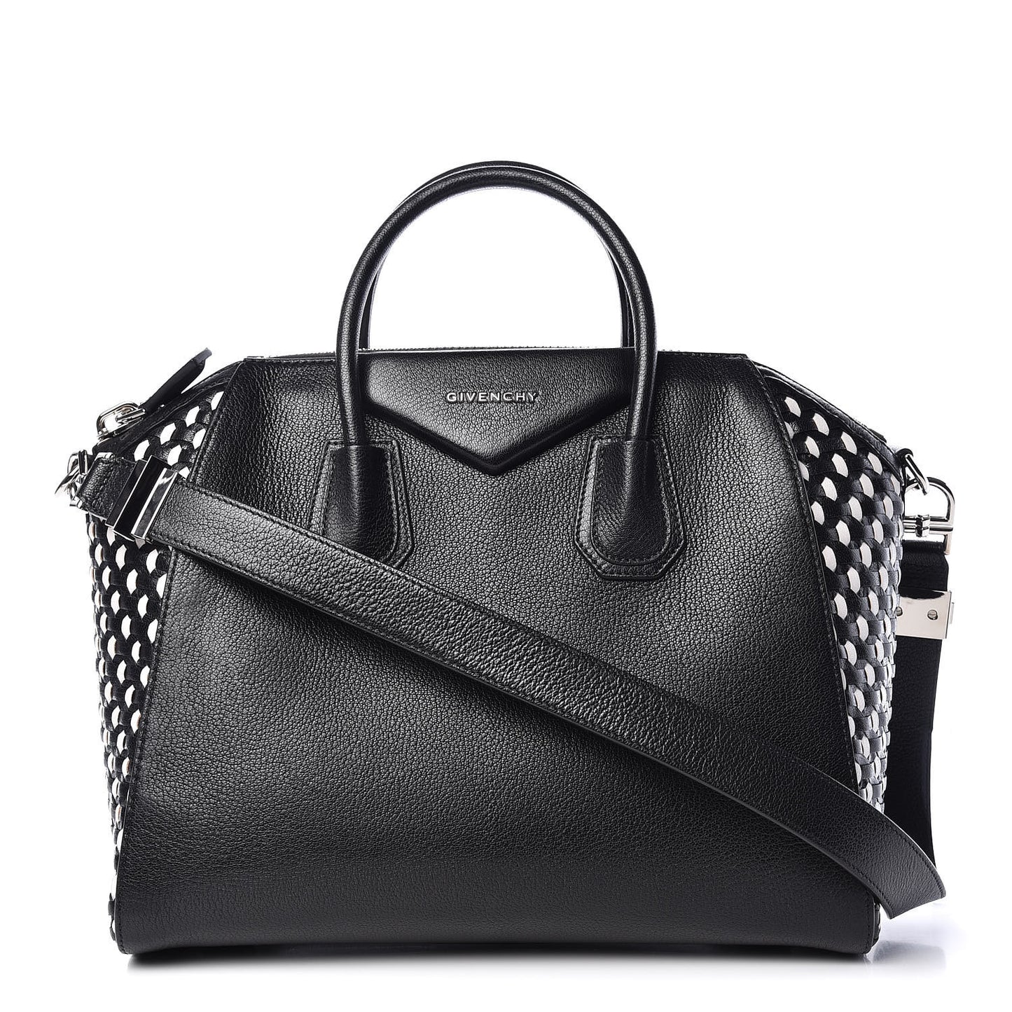 Sugar Goatskin Woven Medium Antigona Black White