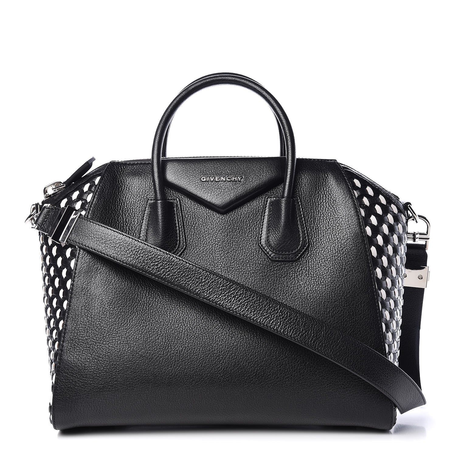 Givenchy Sugar Goatskin Woven Medium Antigona Black White 1 of 10