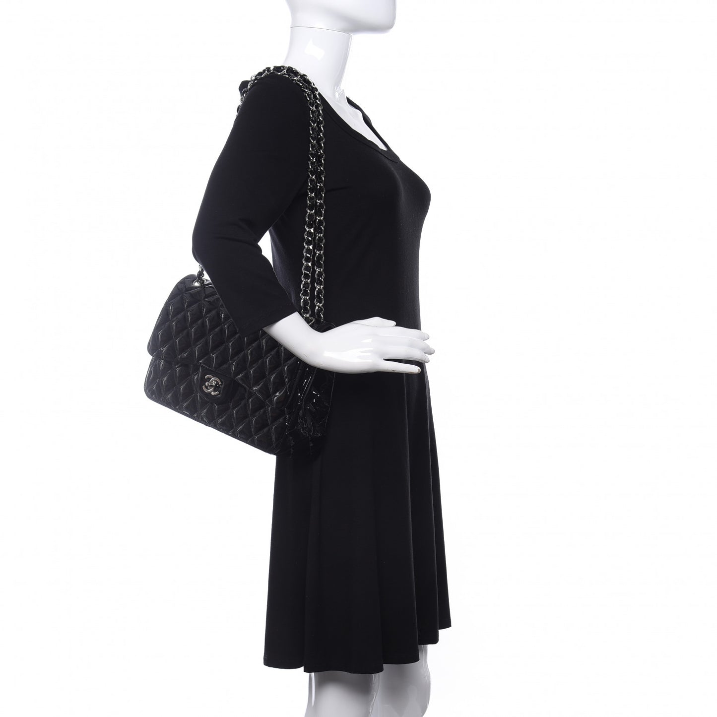 Patent Quilted Jumbo Double Flap Black