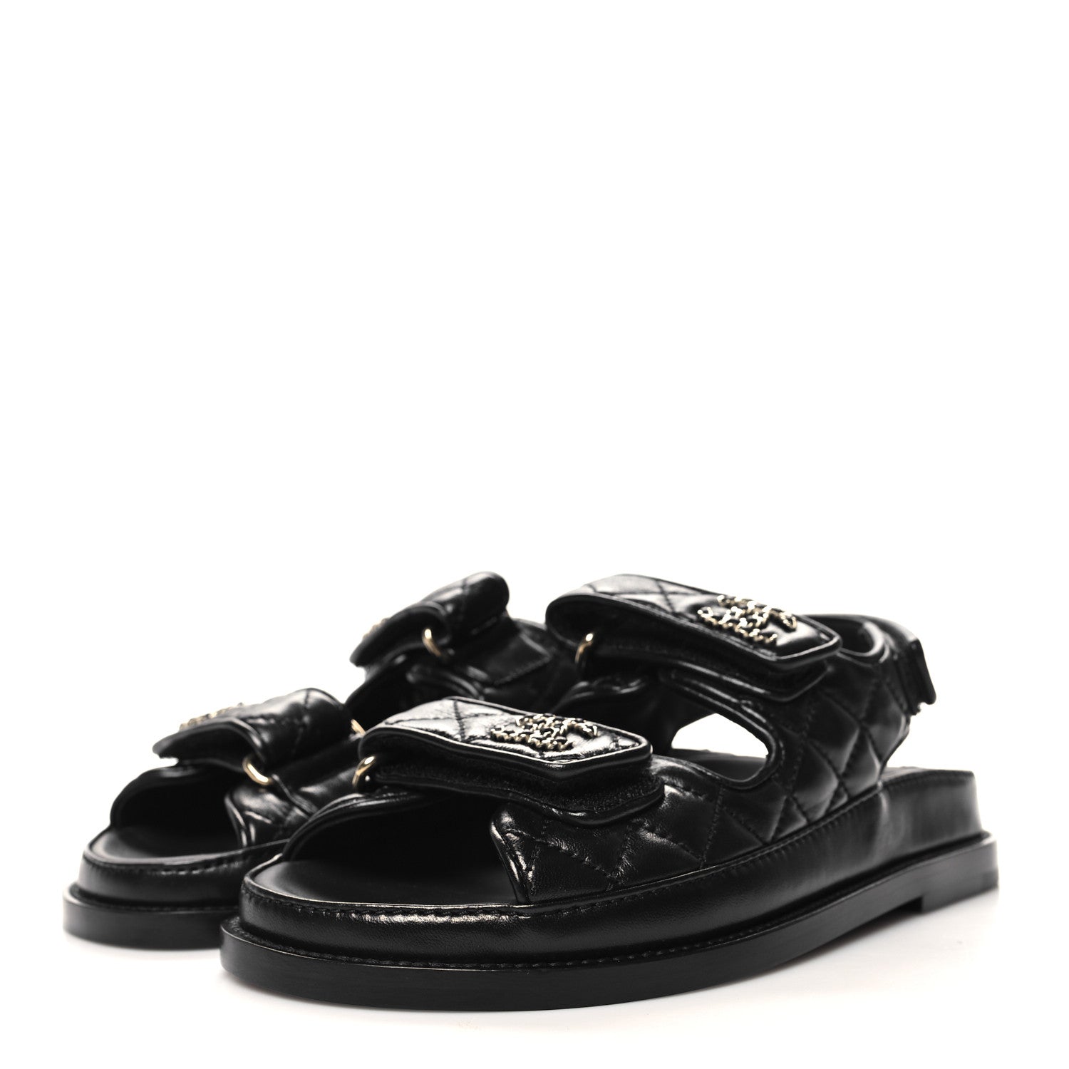 Chanel Lambskin Velcro Dad Sandals 35 Black 3 of 9