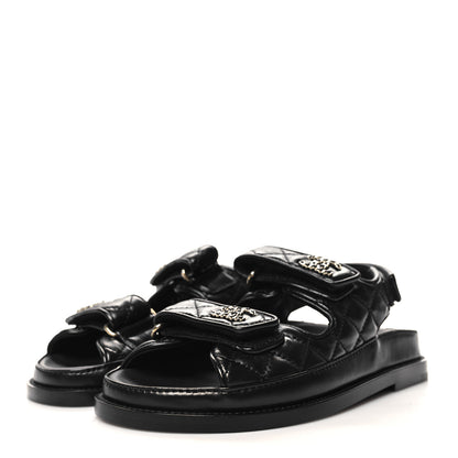 Chanel Lambskin Velcro Dad Sandals 35 Black 3 of 9