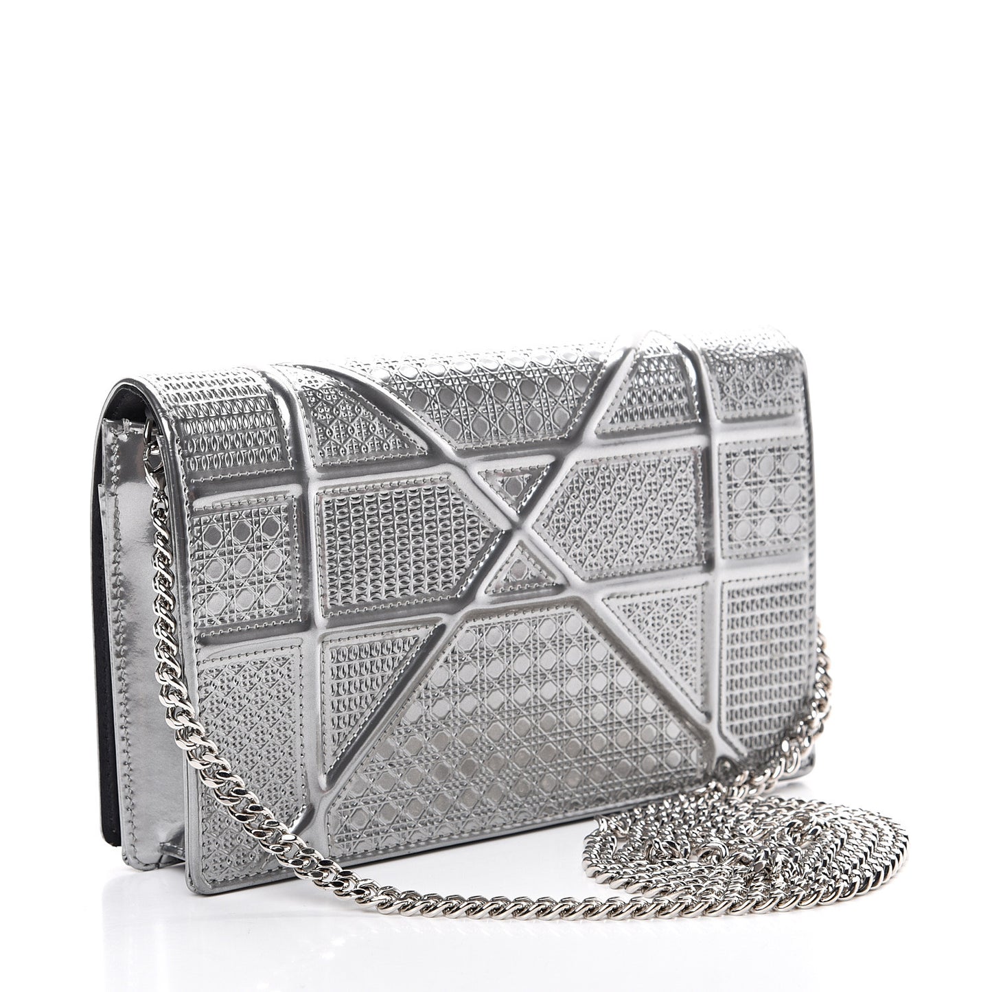 Metallic Patent Micro-Cannage Diorama Wallet on Chain Pouch Silver