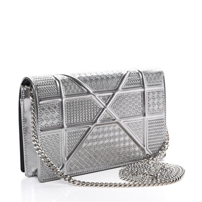 Christian Dior Metallic Patent Micro-Cannage Diorama Wallet on Chain Pouch Silver 2 of 12