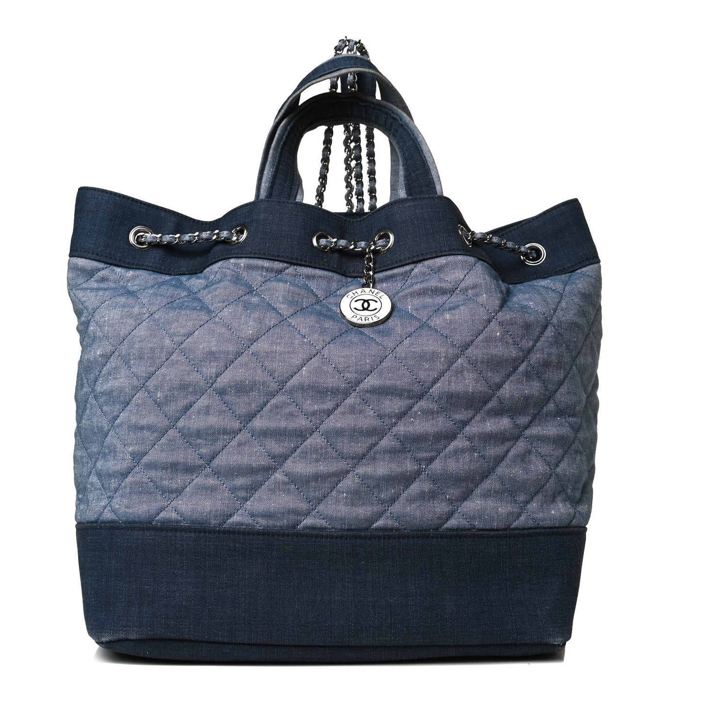 Denim Medallion Quilted Drawstring Bag Blue