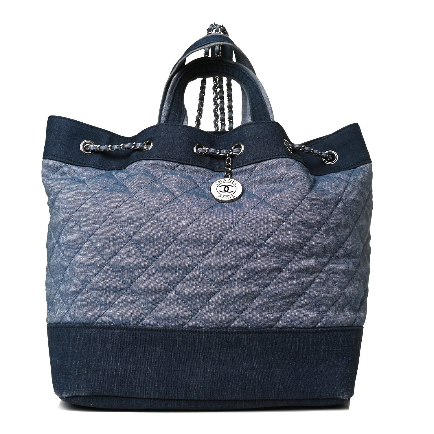 Chanel Denim Medallion Quilted Drawstring Bag Blue 2 of 14