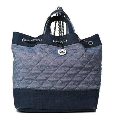 Chanel Denim Medallion Quilted Drawstring Bag Blue 2 of 14