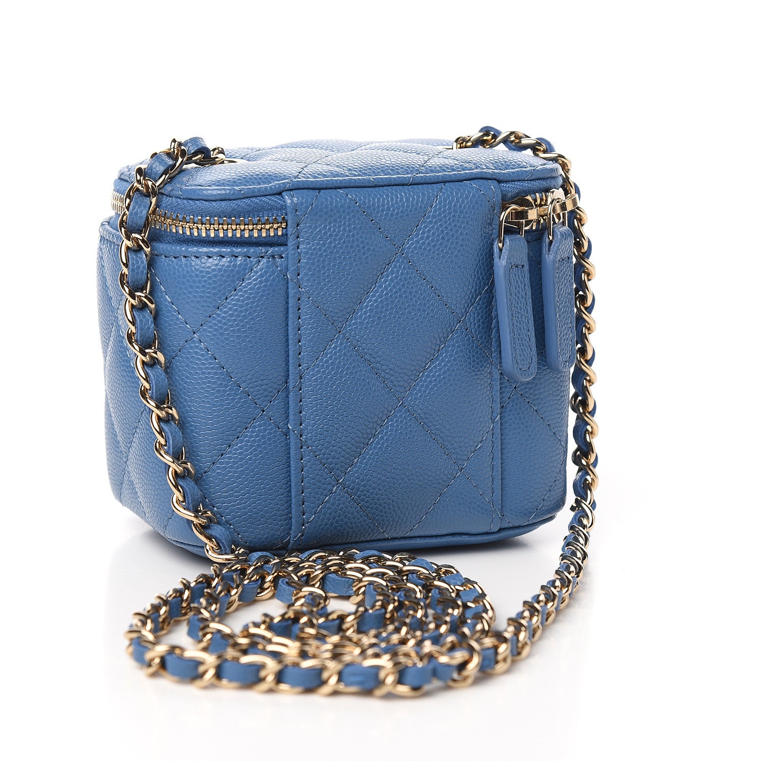Chanel Caviar Quilted Mini Vanity Case With Chain Blue 2 of 9