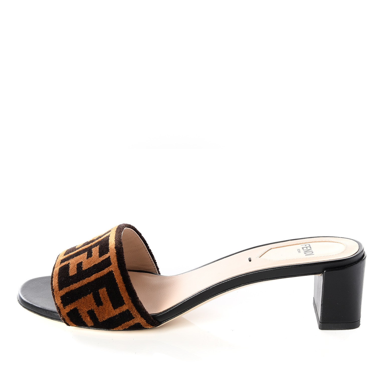 Fendi Velvet FF Slide Sandals 37.5 Tobacco 1 of 9