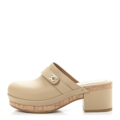 Chanel Calfskin CC Turn Lock Clogs 37 Beige 1 of 8