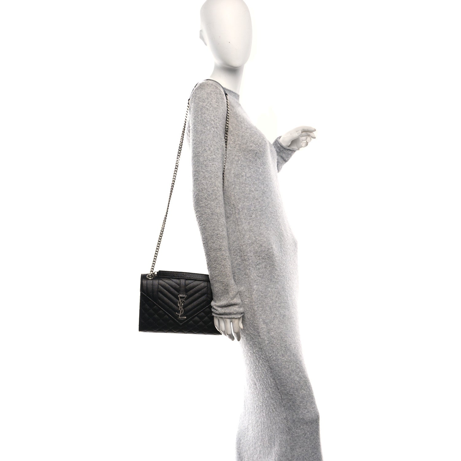 Saint Laurent Grain De Poudre Textured Mixed Matelasse Triquilt Medium Monogram Satchel Black 2 of 10