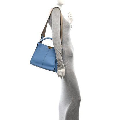 Fendi Vitello Seta Nabuk Pequin Medium Peekaboo X-Lite Blue Brown 2 of 10