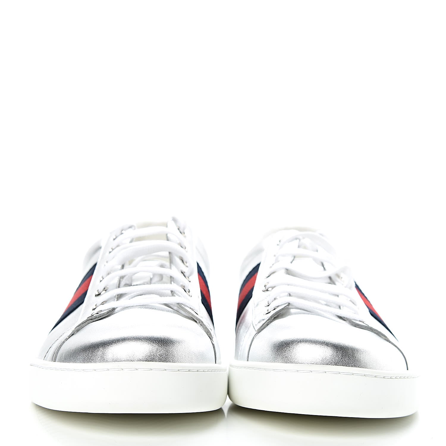Gucci Metallic Nappa Silk Ayers Mens Ace Web Sneakers 12.5 Silver 2 of 10