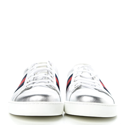 Gucci Metallic Nappa Silk Ayers Mens Ace Web Sneakers 12.5 Silver 2 of 10