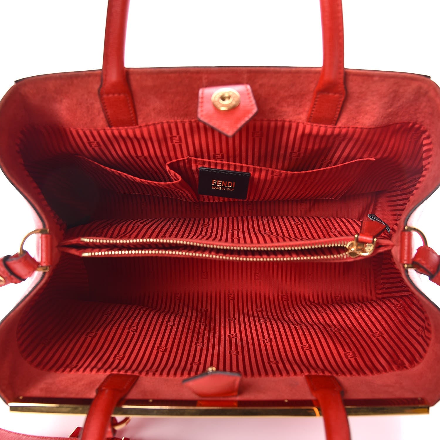 Fendi Vitello Elite Flamingo Regular 2Jours Tote Rosso Fiamma 10 of 19