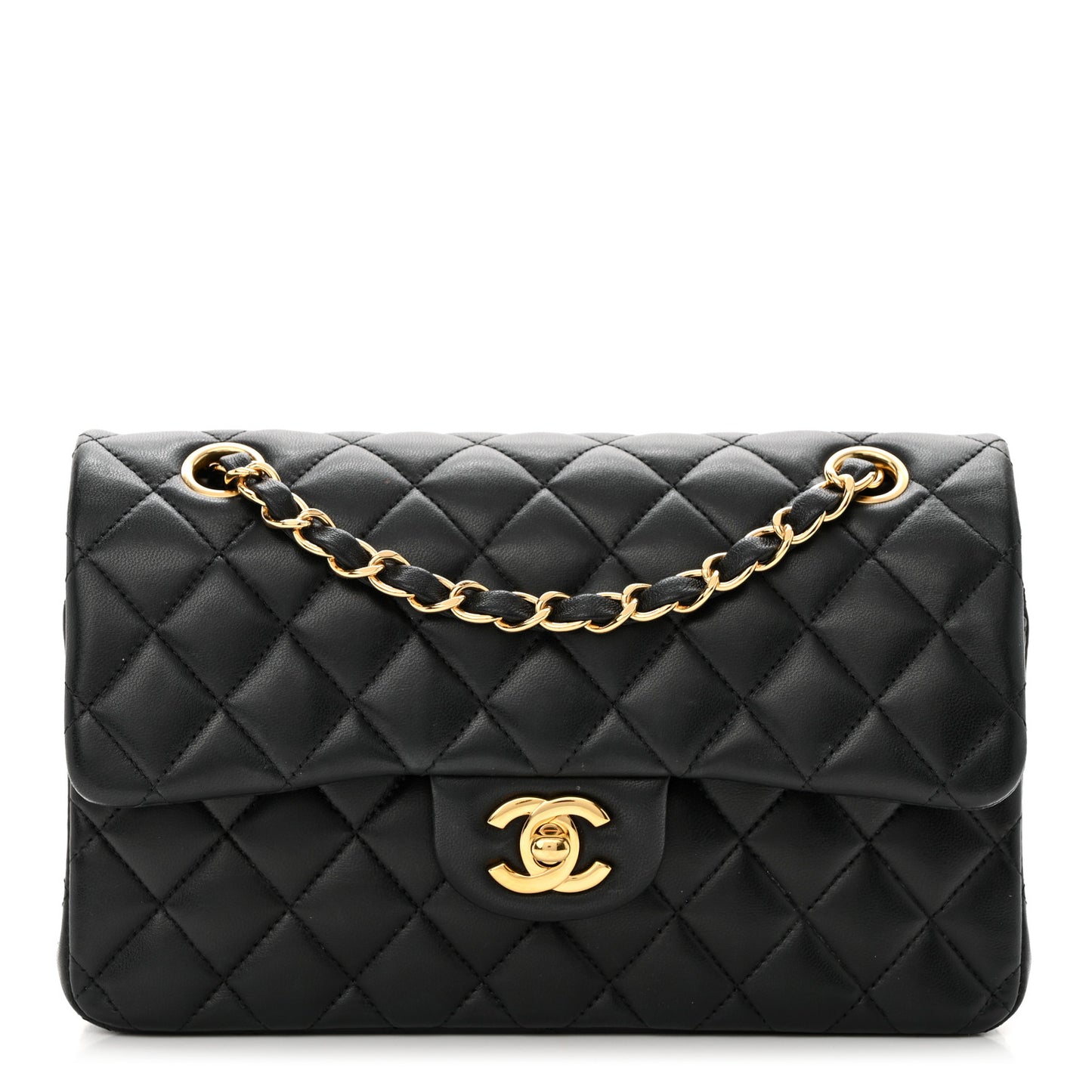 Lambskin Quilted Small Double Flap Black