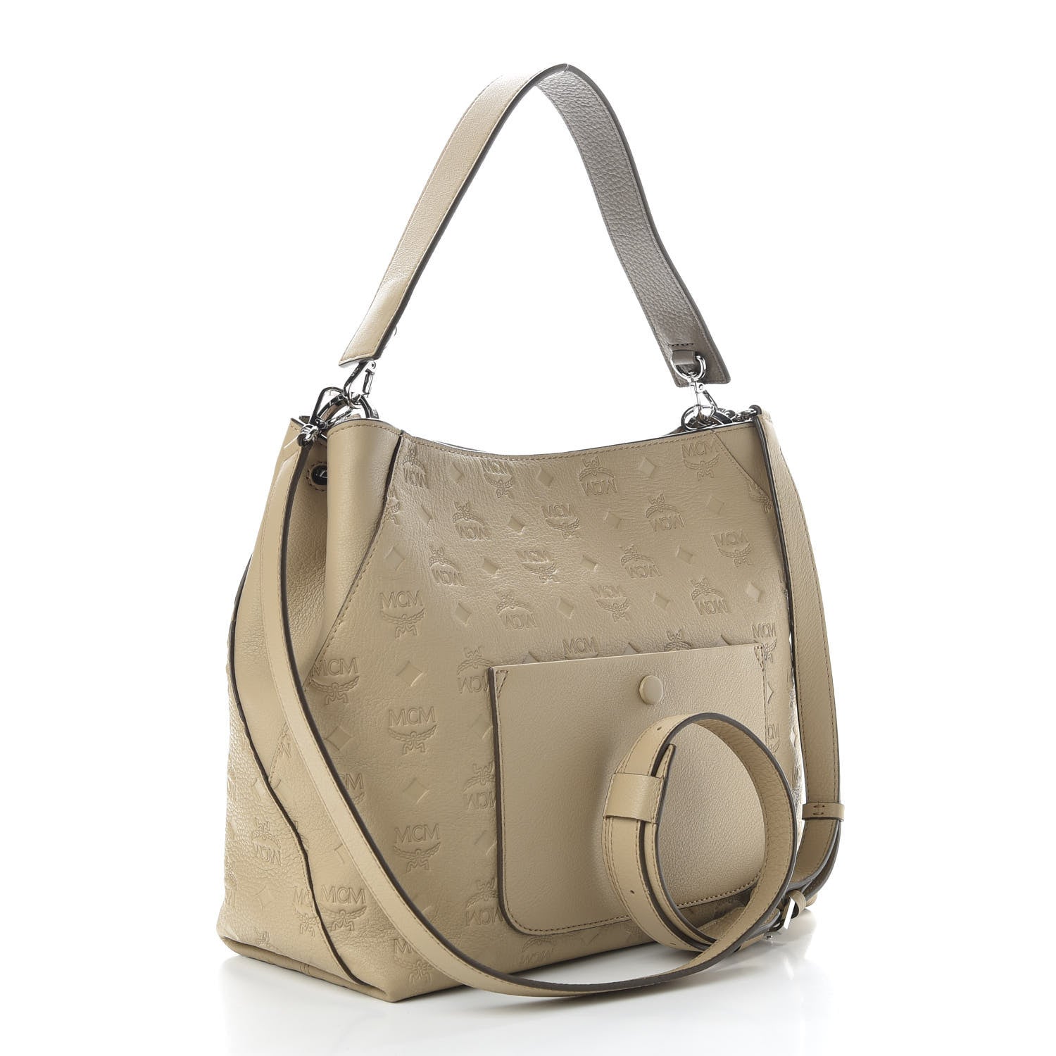 MCM Calfskin Ottomar Monogram Medium Klara Hobo New Beige 3 of 10