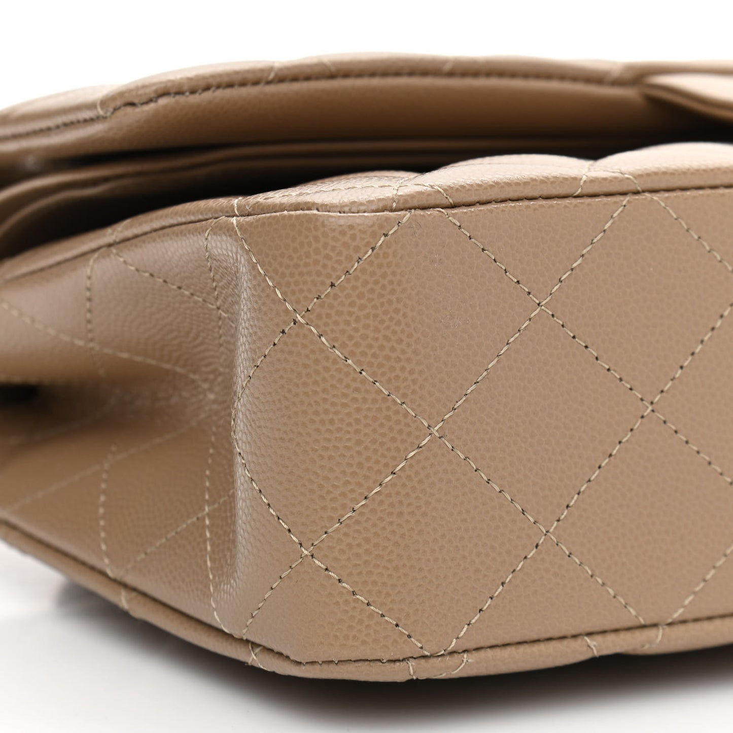 Caviar Quilted Medium Double Flap Beige