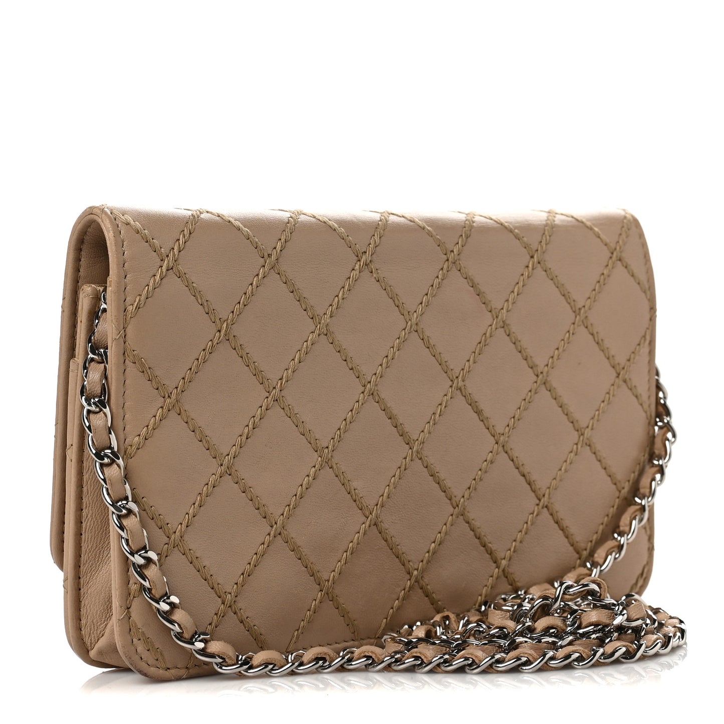 Calfskin Diamond Stitch Wallet On Chain WOC Beige