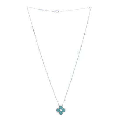 Van Cleef & Arpels 18K White Gold Diamond Celadon Green Sevres Porcelain Vintage Alhambra Pendant Necklace 2 of 5