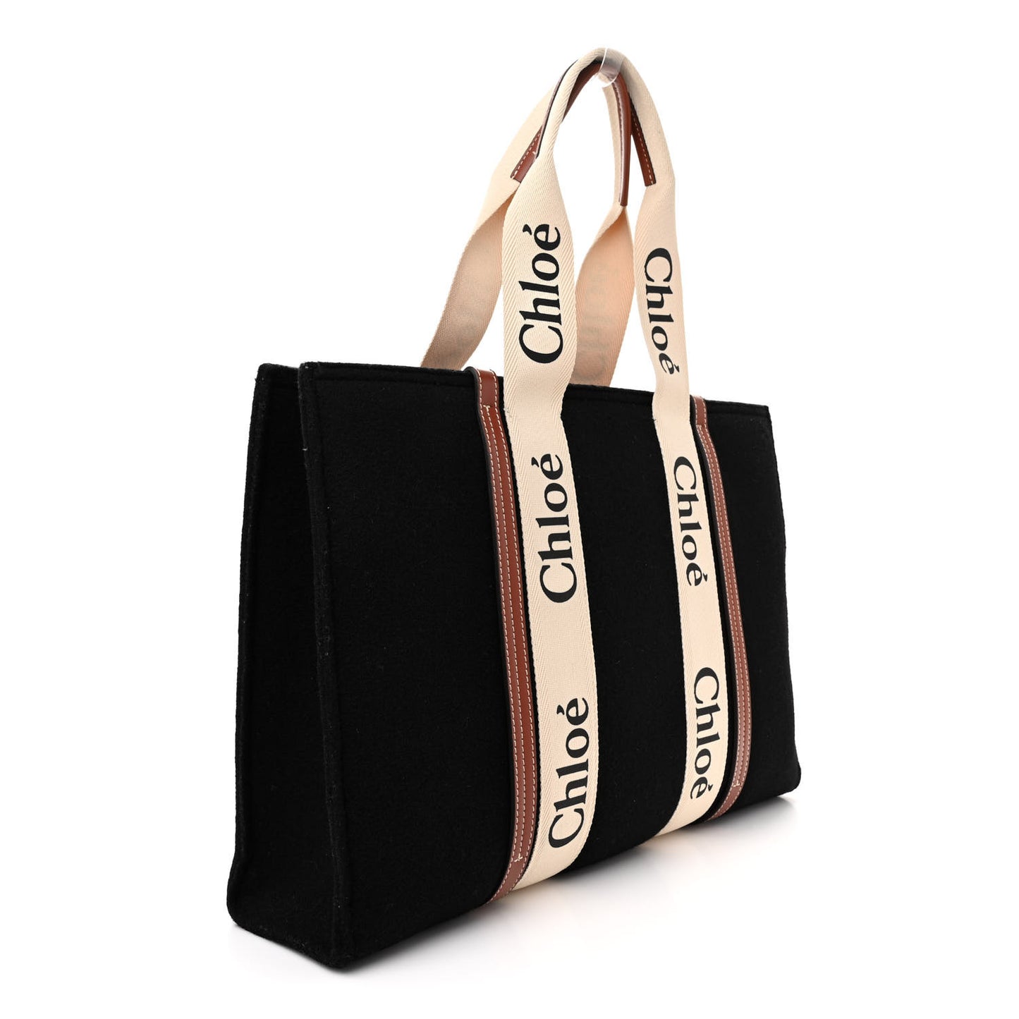 Felt Calfskin Large Woody Ribbon Tote Black