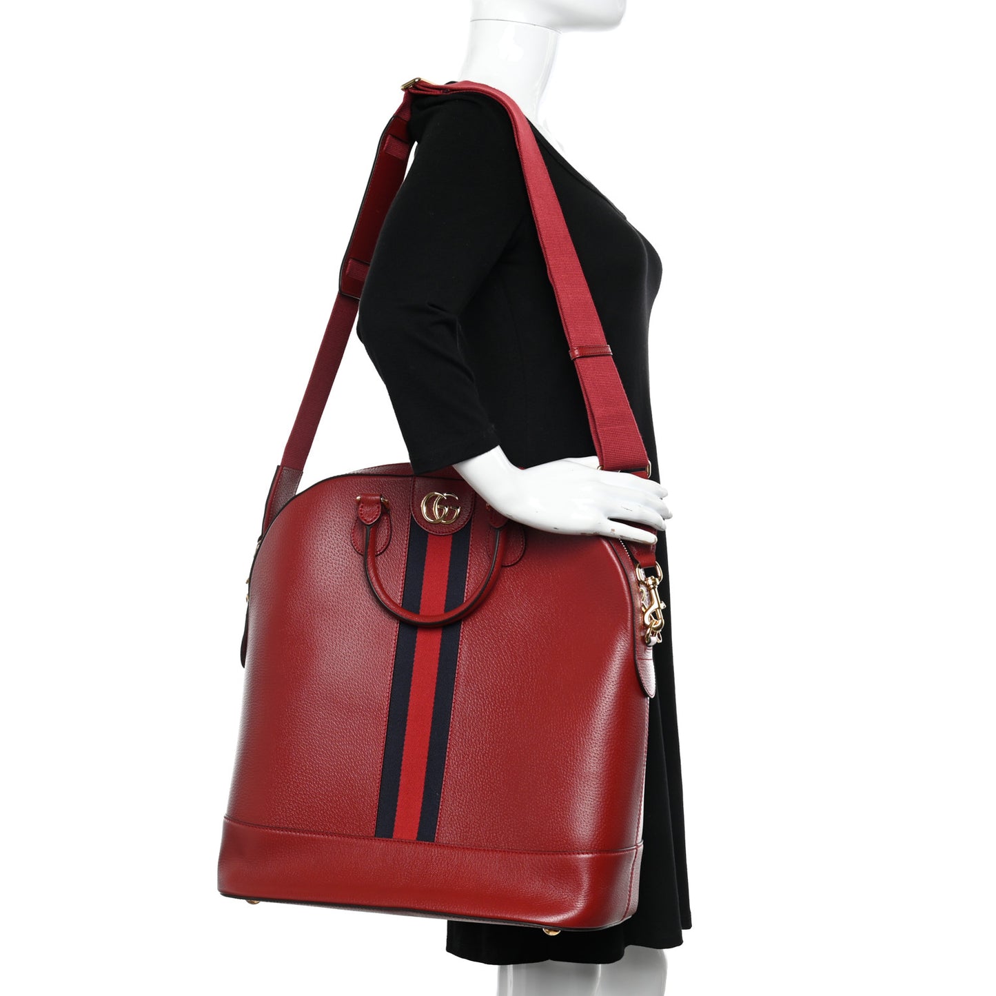 Textured Dollar Calfskin Web Small Savoy Bowling Tote Red
