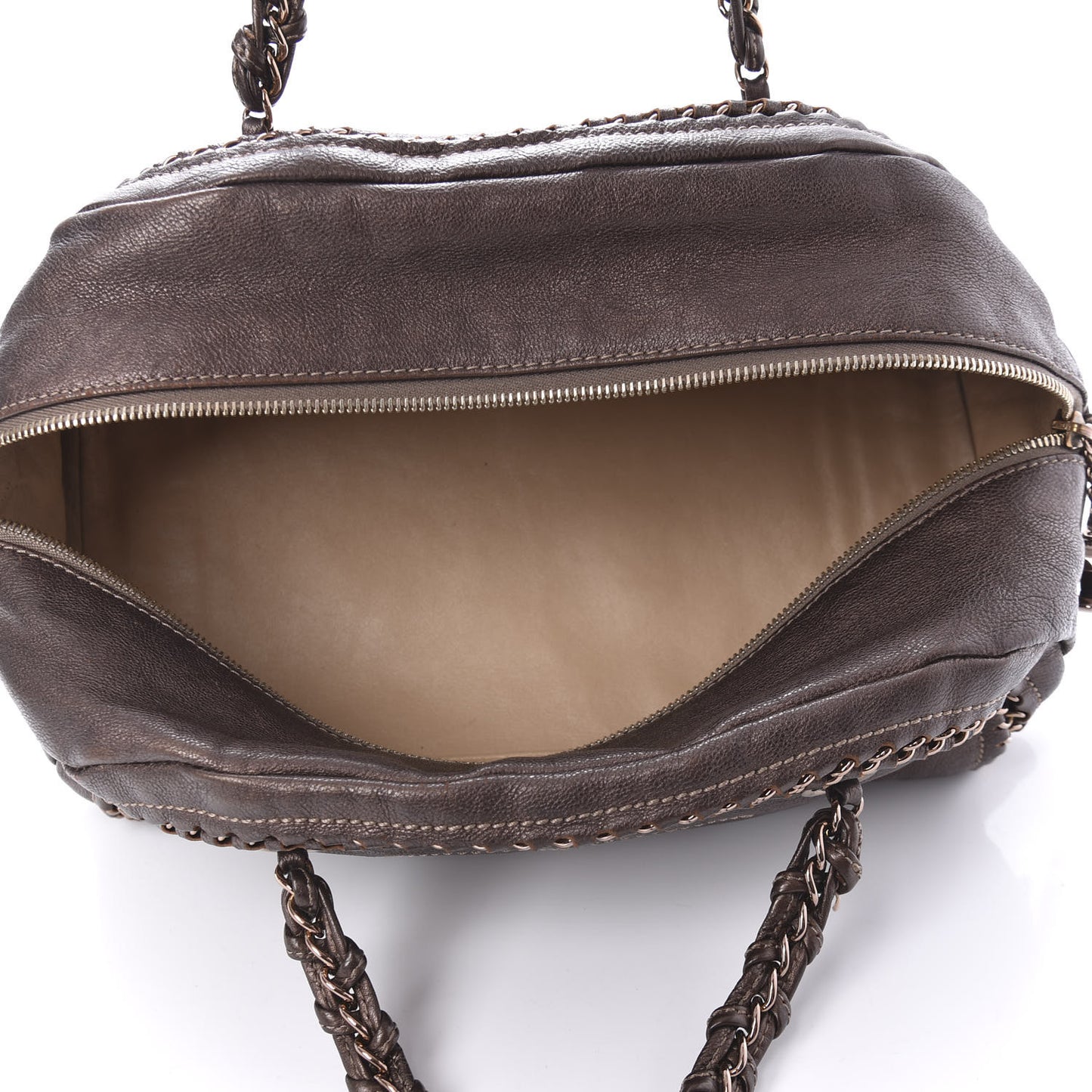 Goatskin Medium Luxe Ligne Bowler Brown