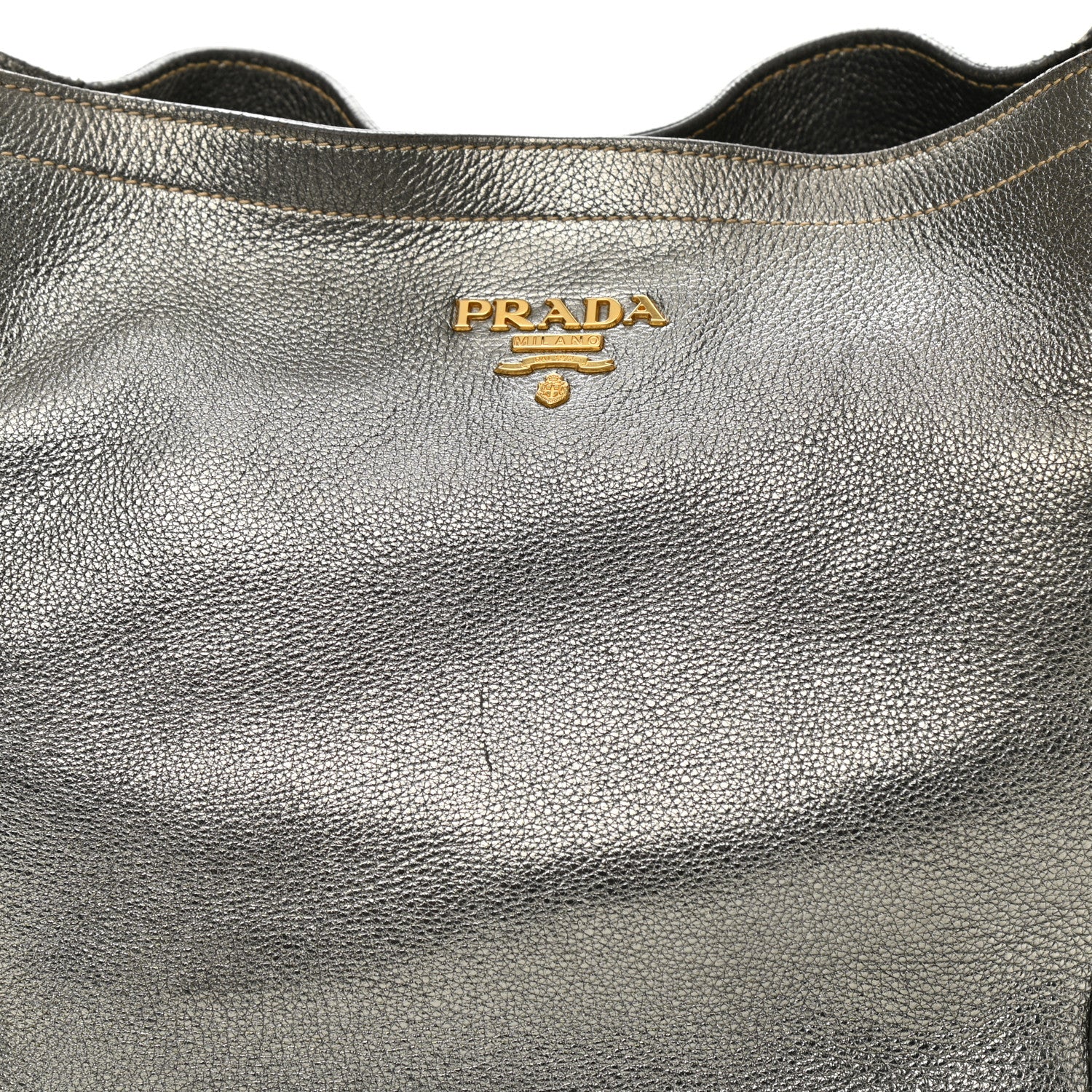 Prada Metallic Vitello Daino Side Pocket Tote Bag Acciaio 8 of 14