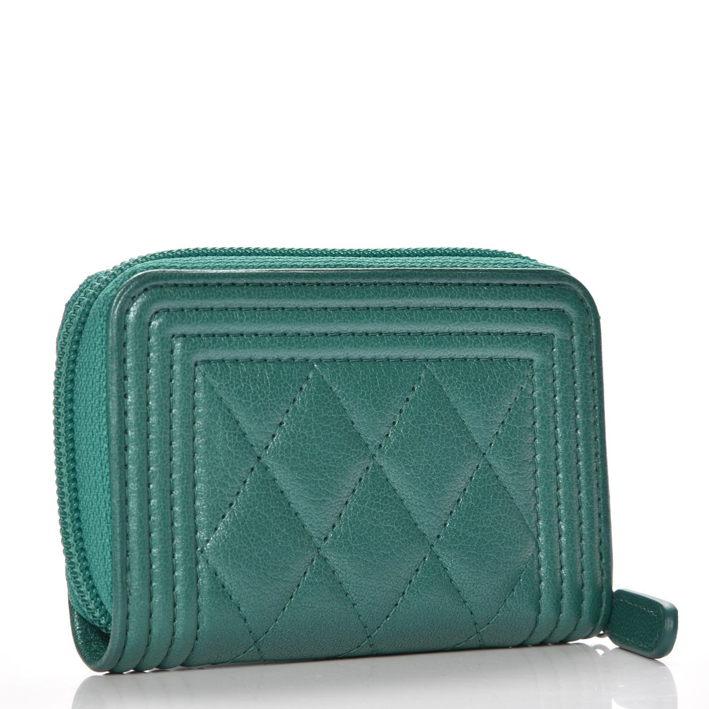 Metallic Goatskin Quilted Boy Zip Around Coin Purse Wallet Turquoise