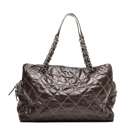 Chanel Glazed Goatskin Double Contrast Stitch Large Tote Brown 1 of 10