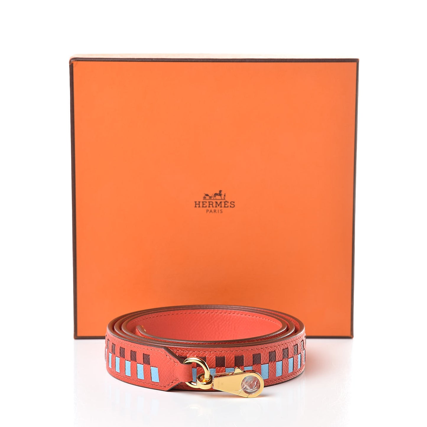 Epsom 25mm Tressage Shoulder Strap Capucine Celeste Rouge H