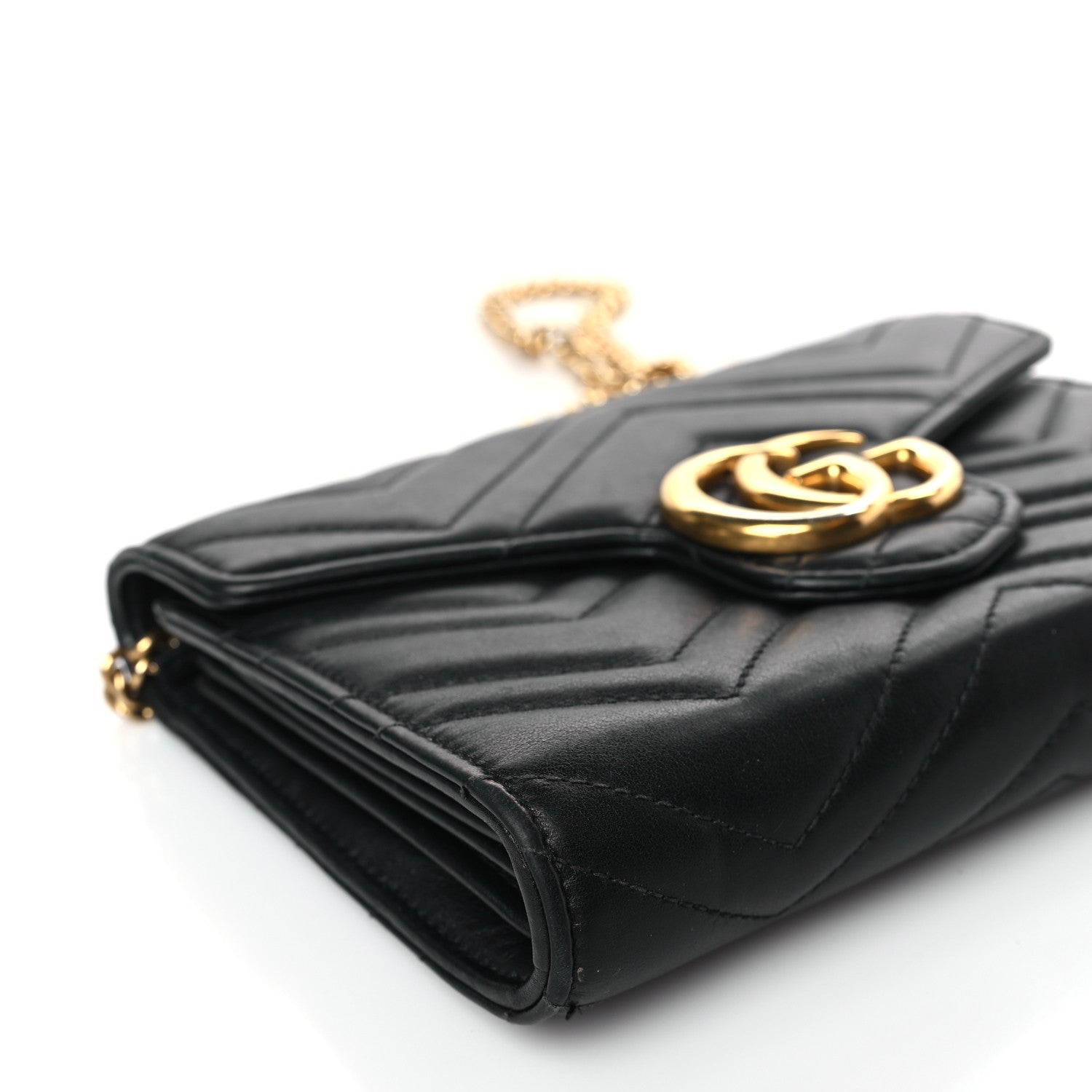 Gucci Calfskin Matelasse GG Marmont Chain Wallet Black 8 of 9