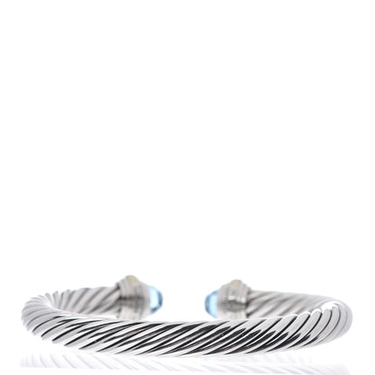 David Yurman Sterling Silver 14K Yellow Gold Blue Topaz 7mm Cable Classics Bracelet 3 of 5
