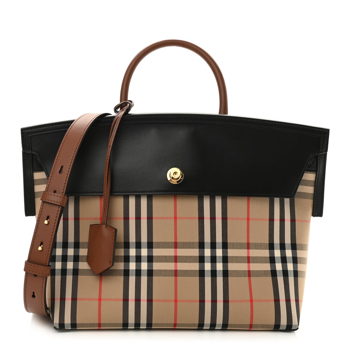 Calfskin Vintage Check Small Society Top Handle Bag Archive Beige Black