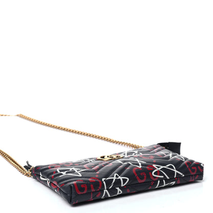 Gucci Calfskin Matelasse GucciGhost Mini GG Marmont Chain Bag Blue Agata Hibiscus Red 3 of 4