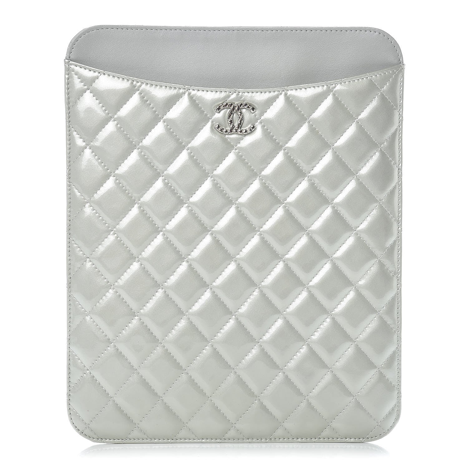Chanel Patent Quilted Brilliant iPad Case Grey 1 of 10