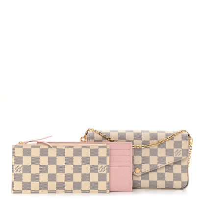 Louis Vuitton Damier Azur Pochette Felicie Chain Wallet Rose Ballerine 1 of 16
