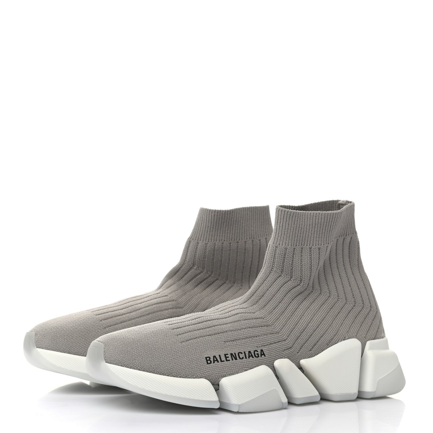 Balenciaga Ribbed Knit Womens Speed 2.0 Transparent Sole Sneakers 38 Baltic Grey White 3 of 7