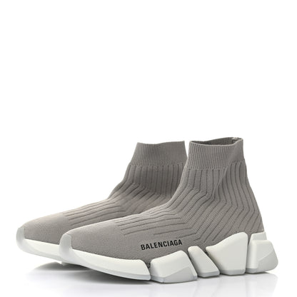 Balenciaga Ribbed Knit Womens Speed 2.0 Transparent Sole Sneakers 38 Baltic Grey White 3 of 7