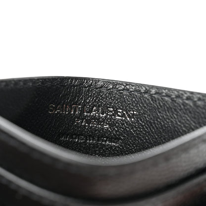 Saint Laurent Grain De Poudre Matelasse Chevron Monochrome Monogram Credit Card Case Black 6 of 7