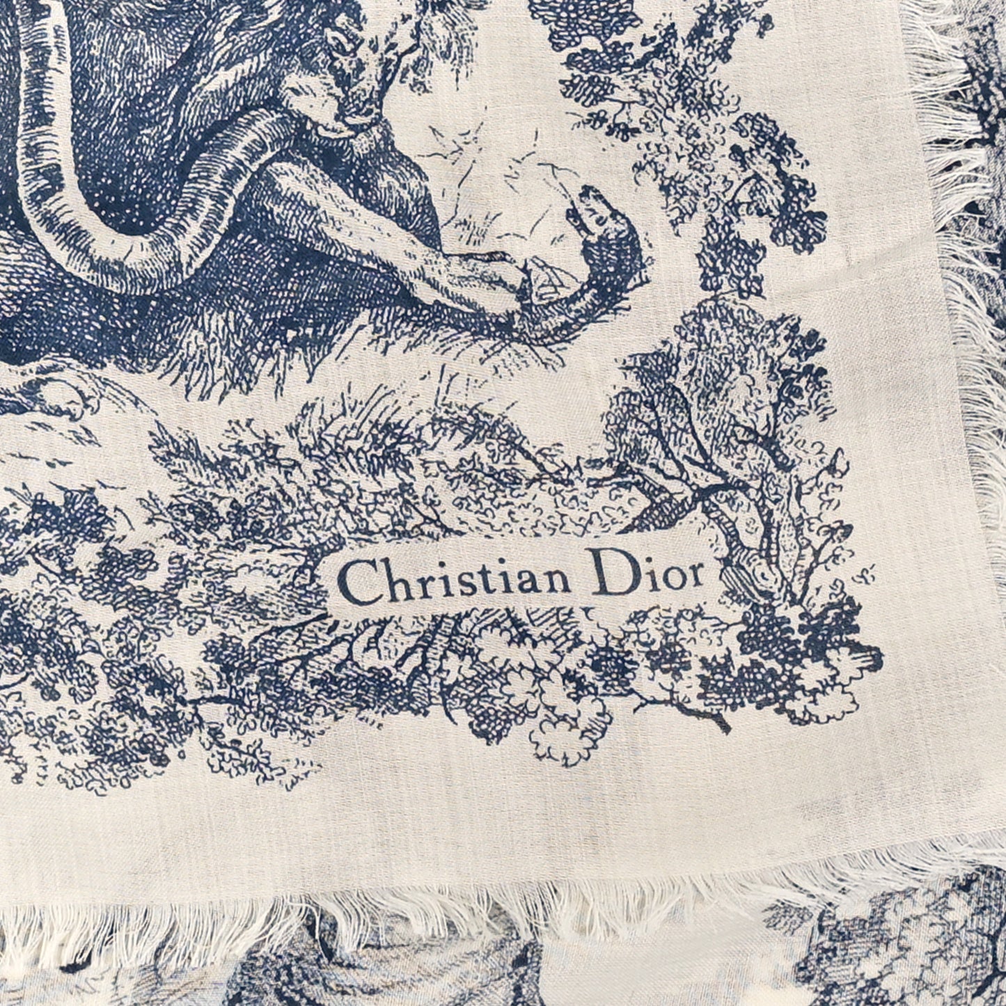 Wool Cashmere Silk Toile De Jouy Stole Blue