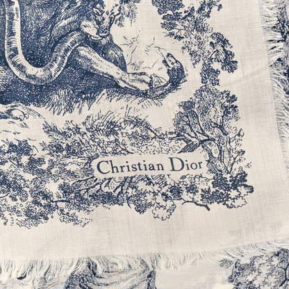 Christian Dior Wool Cashmere Silk Toile De Jouy Stole Blue 3 of 4
