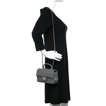 Chanel Lambskin Quilted Mini Top Handle Rectangular Flap Dark Grey 2 of 11