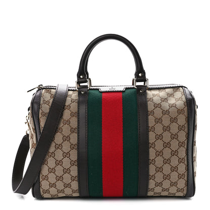 Gucci Monogram Selleria Calfskin Vintage Web Medium Boston Beige Ebony Cocoa 1 of 13