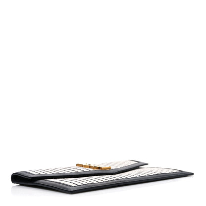 Saint Laurent Canvas Striped Uptown Pouch Beige Black 4 of 7