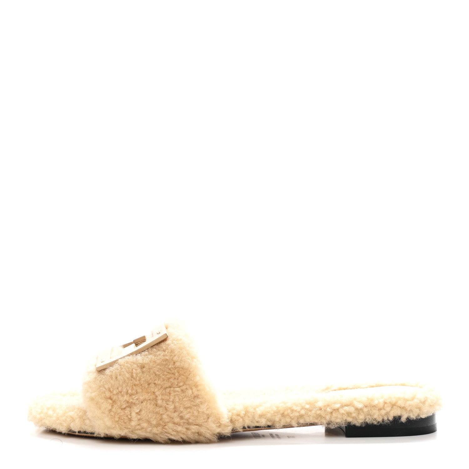 Fendi Shearling FF Baguette Slide Sandals 37 Beige Naturale 1 of 9