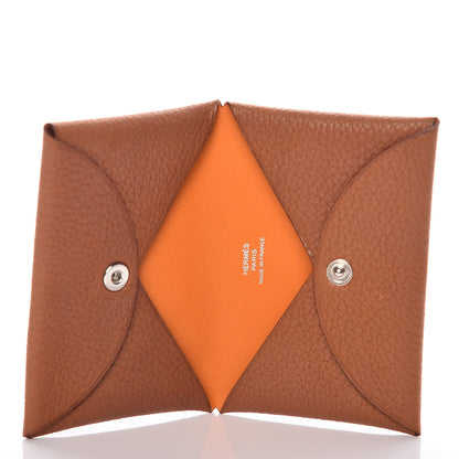 Hermes Barenia Faubourg Calvi Card Case Fauve Orange 5 of 8