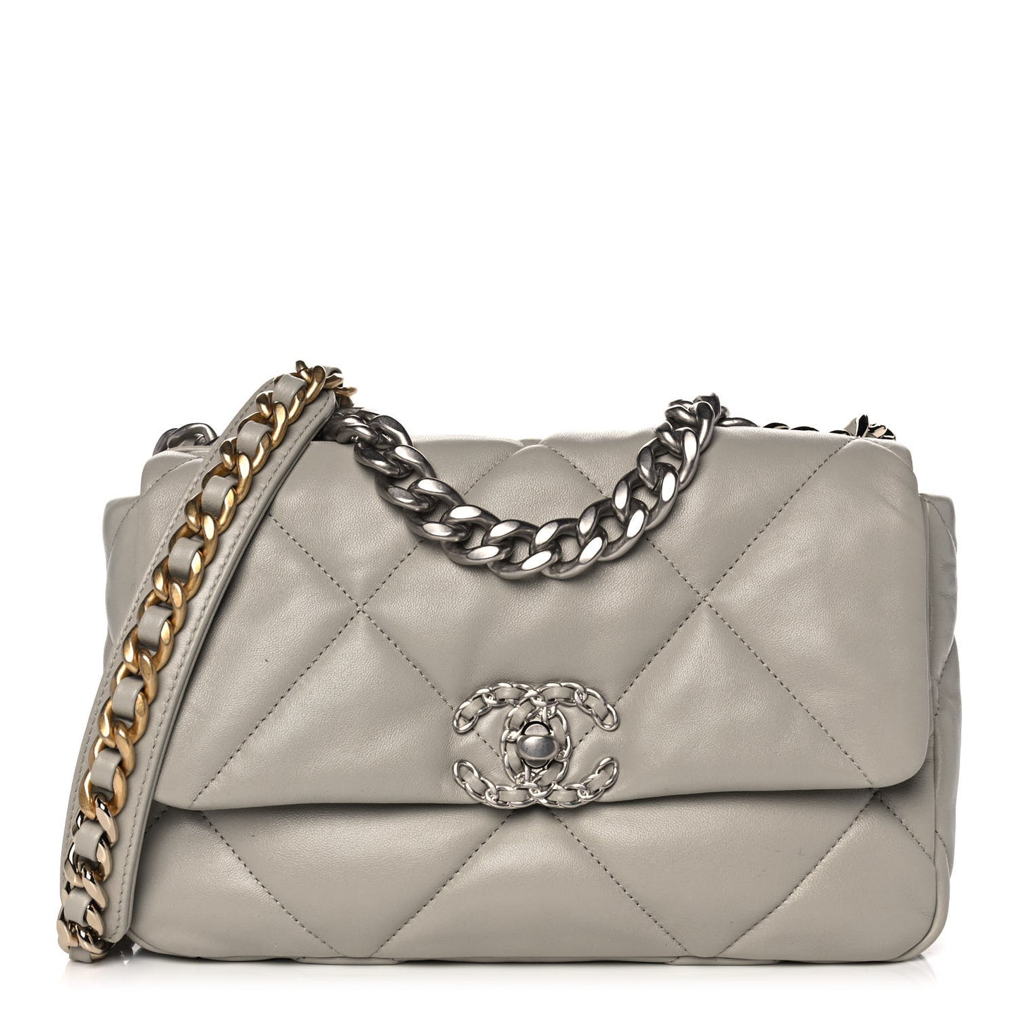 Goatskin Quilted Medium Chanel 19 Flap Grey